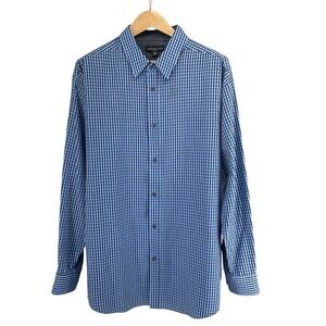 London Fog Button Up Shirt Mens 3XLB Blue Gingham Long Sleeve Big Tall *Read